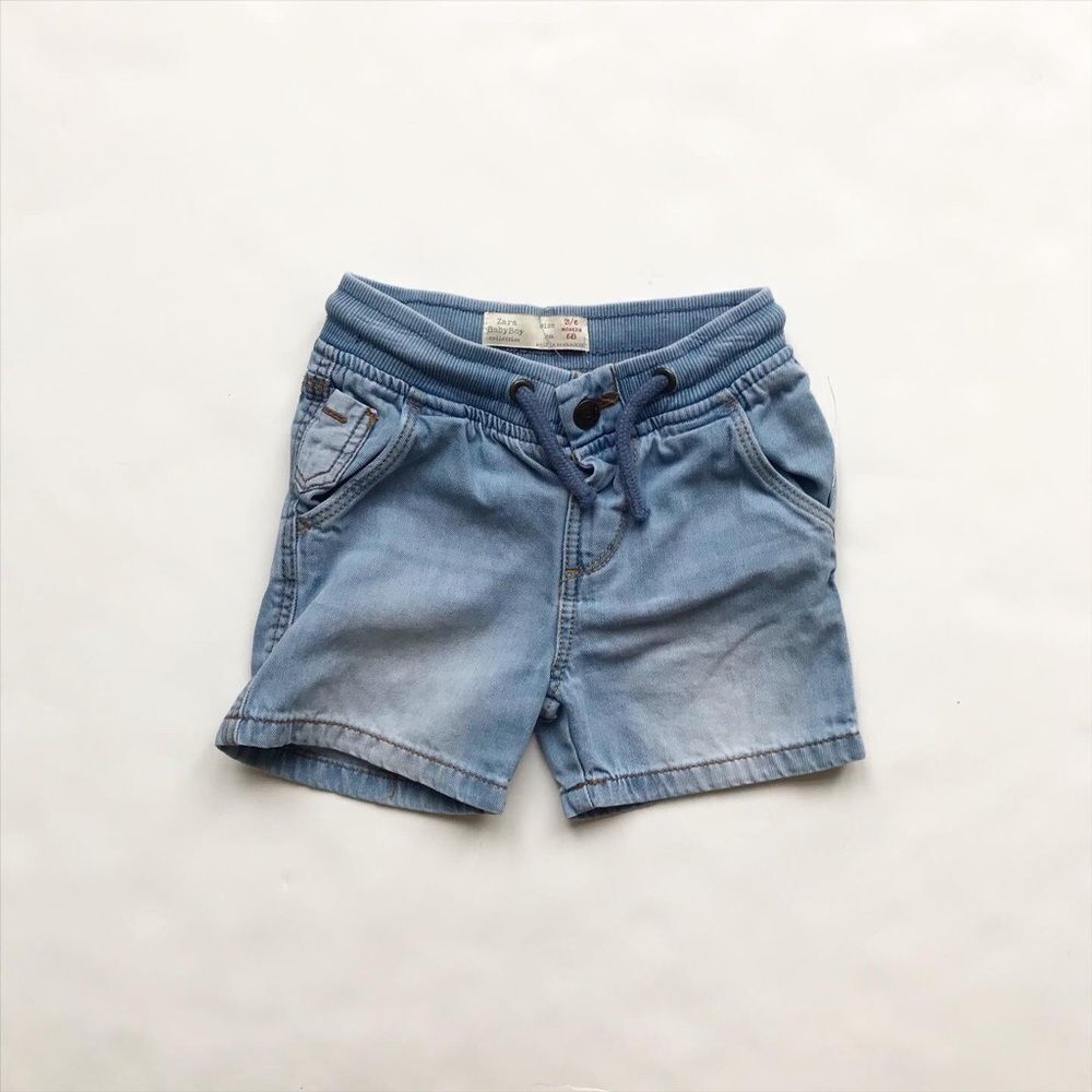 Zara draw string denim shorts EUC 3-6 months